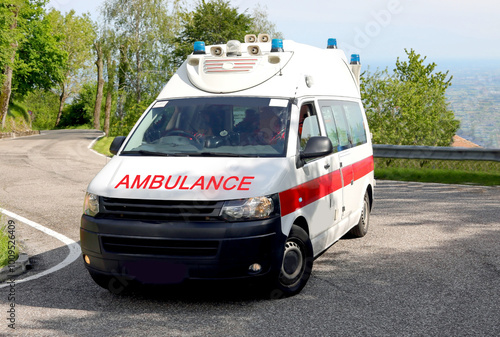 ambulance van speeding down the road during an emergency