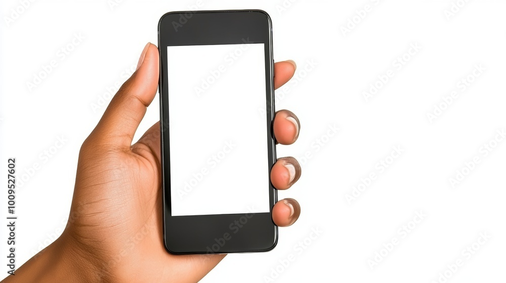 Hand Holding Smartphone with Blank Screen Isolated on White Background Hand Holding Smartphone with Blank Screen Isolated on White Background