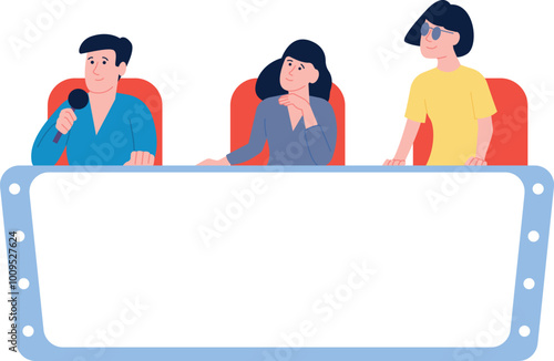 Tv show jury. Talent contest studio people