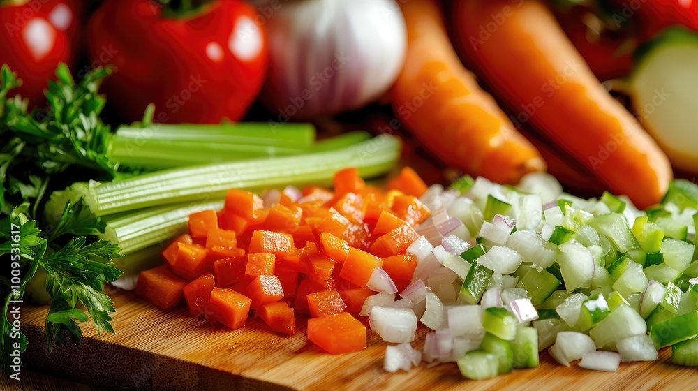 Freshly chopped vegetables on a wooden board, featuring vibrant colors and textures for healthy cooking inspiration. Freshly chopped vegetables on a wooden board, featuring vibrant colors and textures for healthy cooking inspiration.