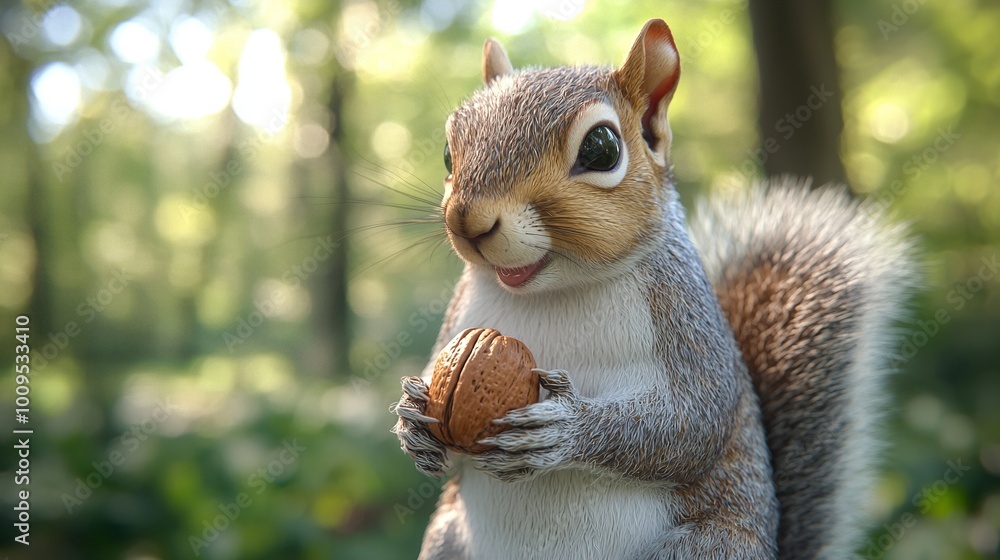 A squirrel statue holds a nut in its right hand and smiles at the camera A squirrel statue holds a nut in its right hand and smiles at the camera