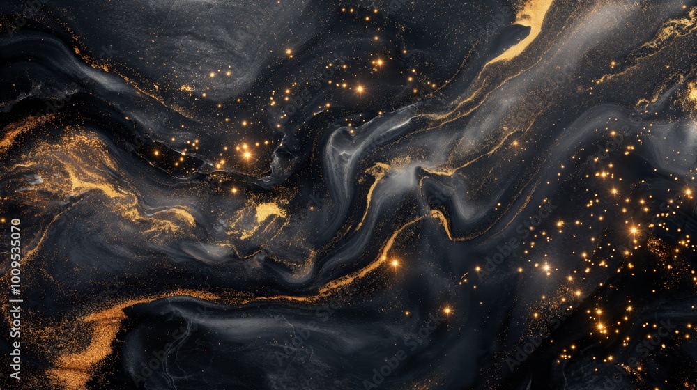 Elegant gold dust on black granite a stunning slippery background of opulence and contrast banner Elegant gold dust on black granite a stunning slippery background of opulence and contrast banner