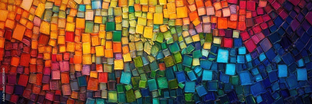 A mosaic of tiny rainbow tiles forming an abstract, colorful texture A mosaic of tiny rainbow tiles forming an abstract, colorful texture