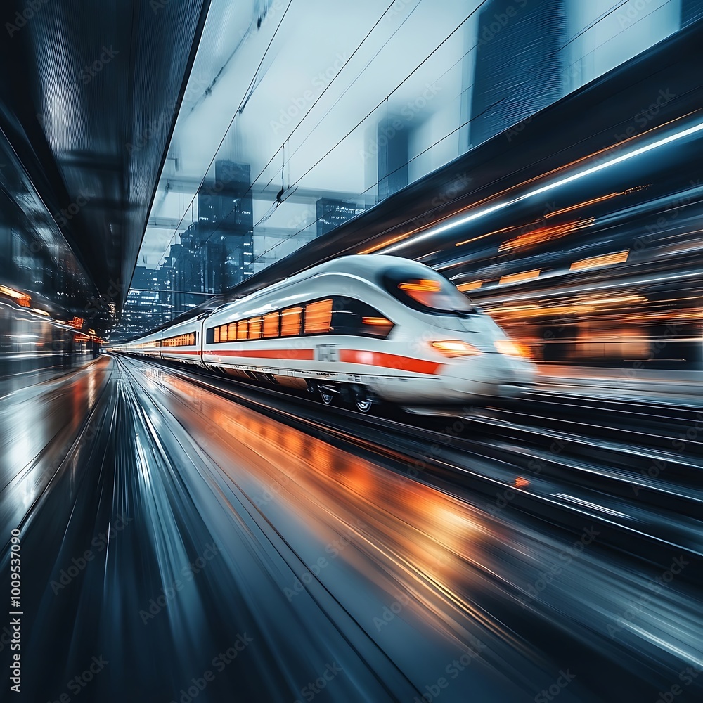 Urban landscape transformed by luminous speed light trails at dusk Urban landscape transformed by luminous speed light trails at dusk