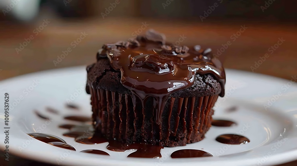 Decadent chocolate lava cupcake with oozing molten center Decadent chocolate lava cupcake with oozing molten center