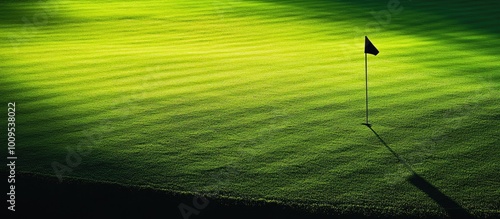 A Black Flag Marking the End of a Golf Course Green