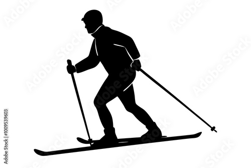 One man skiing | vector silhouette illustration on white background