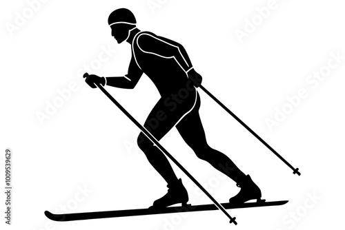 One man skiing | vector silhouette illustration on white background