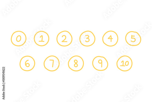Hand drawn number 0-10 bullet point outline collection. Suitable for infographic, presentation, report. Flat decorative vector design isolated illustration.