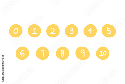 Hand drawn number 0-10 glyph bullet point collection. Suitable for infographic, presentation, report. Flat decorative vector design isolated illustration.
