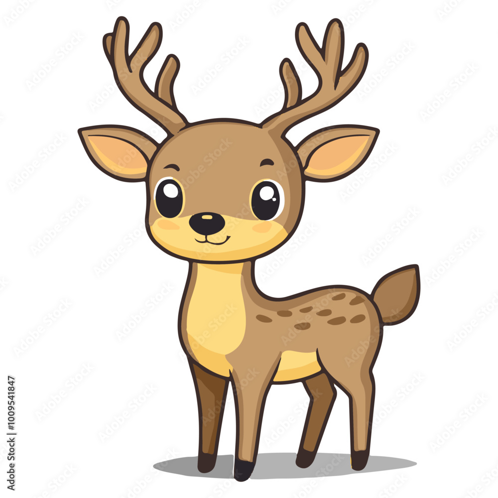 Cute cartoon deer character standing cheerfully in a playful pose, showcasing its distinct antlers Cute cartoon deer character standing cheerfully in a playful pose, showcasing its distinct antlers