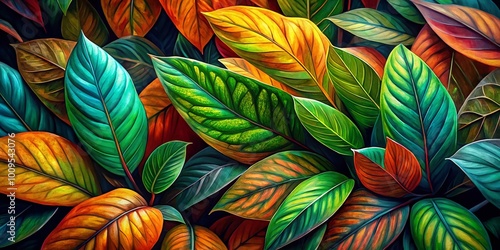 Wallpaper Mural Vibrant Abstract Painting of Leaves in Rich Shades of Green and Earthy Tones for Nature Inspired Art Torontodigital.ca