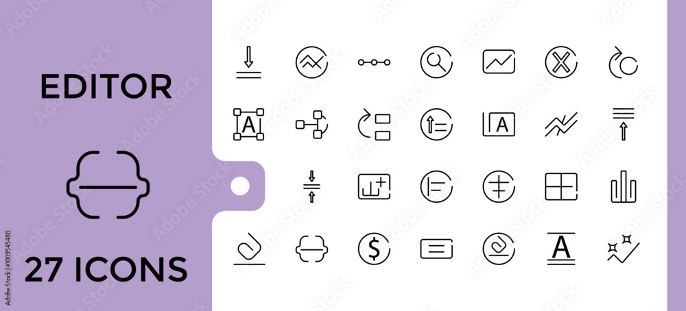 Editor icon set in thin line style, clock, Timer, minimal symbols for ...