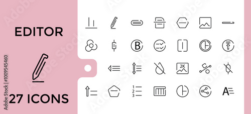 Editor icon set in thin line style, clock, Timer, minimal symbols for web and mobile phone - editable stroke pixel perfect vector illustration.