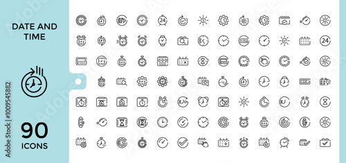 Time and Time clock line icon set, management, calendar, timer, speed, alarm, restore, minimal symbols for web and mobile phone - editable stroke pixel perfect vector illustration.