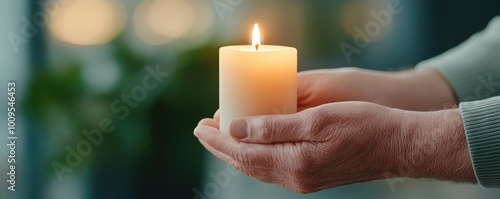Individual lighting a candle in a dimly lit room, focusing on a moment of quiet spirituality and faith, wellness worshipper, spirituality, faith ritual