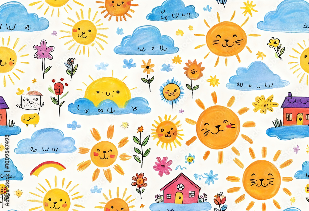 Child sketches and drawings featuring happy things Child sketches and drawings featuring happy things