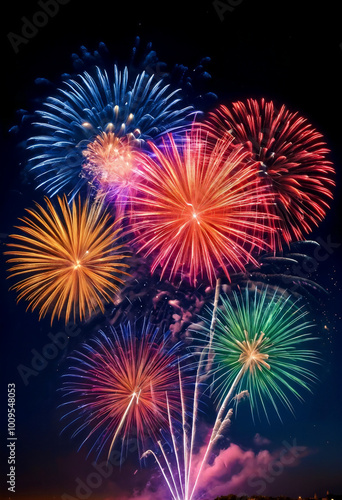 Colored fireworks against night sky