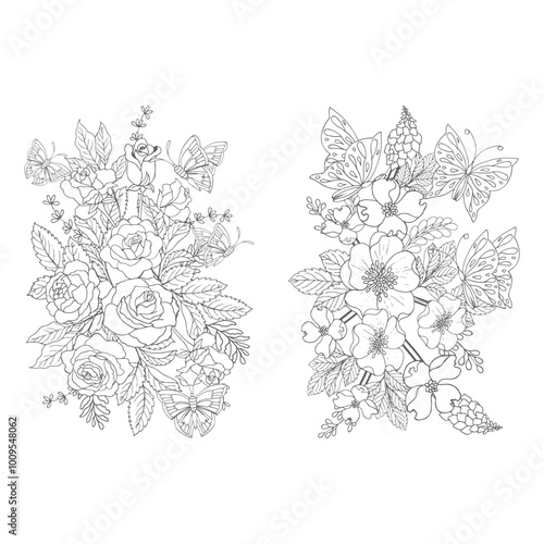 Wallpaper Mural Flora line art coloring  pages for decoration Torontodigital.ca