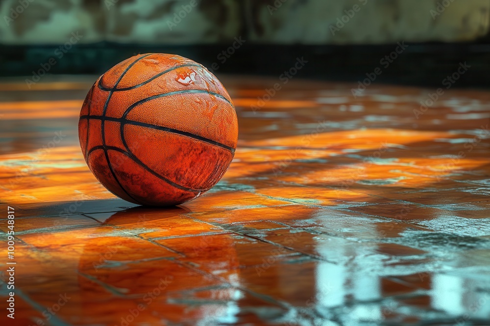 artistic portrayal of a basketball resting on a polished wooden court floor capturing the texture and vibrancy of the sport in a dynamic composition artistic portrayal of a basketball resting on a polished wooden court floor capturing the texture and vibrancy of the sport in a dynamic composition