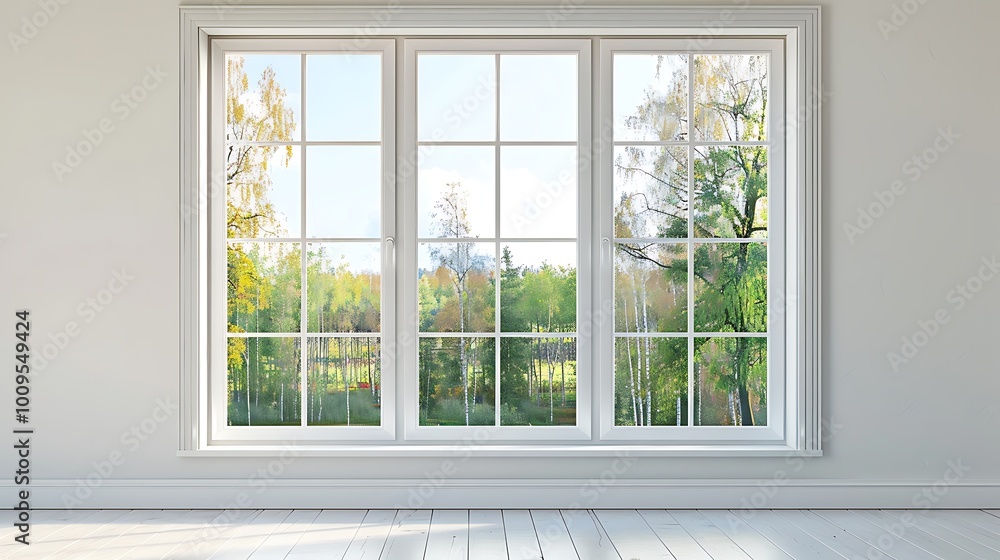 Fototapeta premium Double casement window with clear glass and sleek frame