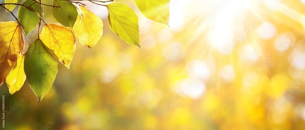 A tight shot of a sunlit tree branch, adorned with leaves, with foliage in the front A tight shot of a sunlit tree branch, adorned with leaves, with foliage in the front