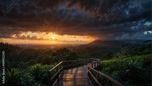  A Sunset Back Drop On A Staircase With Nature