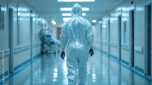 Healthcare Worker Walking in a Hospital Corridor