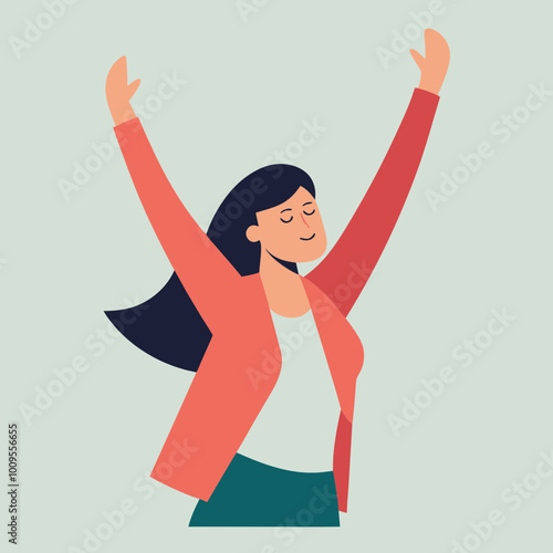 woman with arms raised