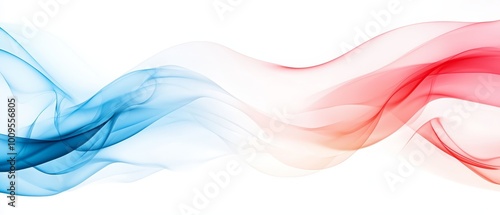  A red, white, and blue smoke wave on a white backdrop, featuring a red and blue wave integrated on its left side