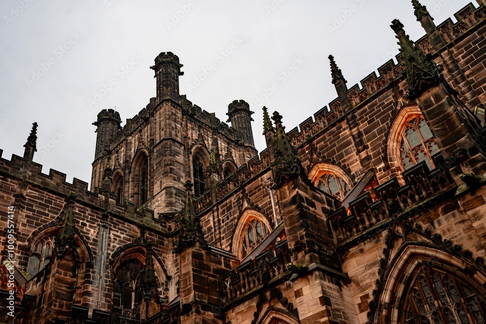 Chester Cathedral in Downtown Chester, England on a Rainy, Cloudy, Autumn Day