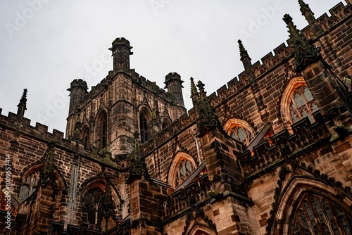 Chester Cathedral in Downtown Chester, England on a Rainy, Cloudy, Autumn Day photo