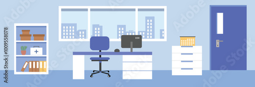 Interior design medical doctor office. Doctor room illustration. Doctor office interior. Doctor working office desk. Modern doctor room. 