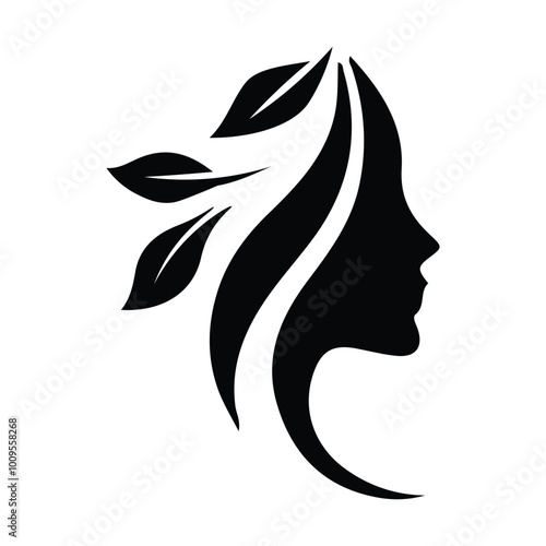 Spa wellness logo beauty woman head female flower icon vector photo