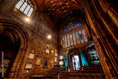 Obraz na płótnie Chester Cathedral in Downtown Chester, England on a Rainy, Cloudy, Autumn Day w salonie