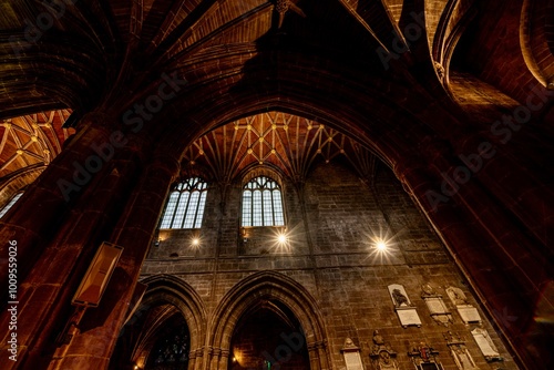 Obraz na płótnie Chester Cathedral in Downtown Chester, England on a Rainy, Cloudy, Autumn Day w salonie