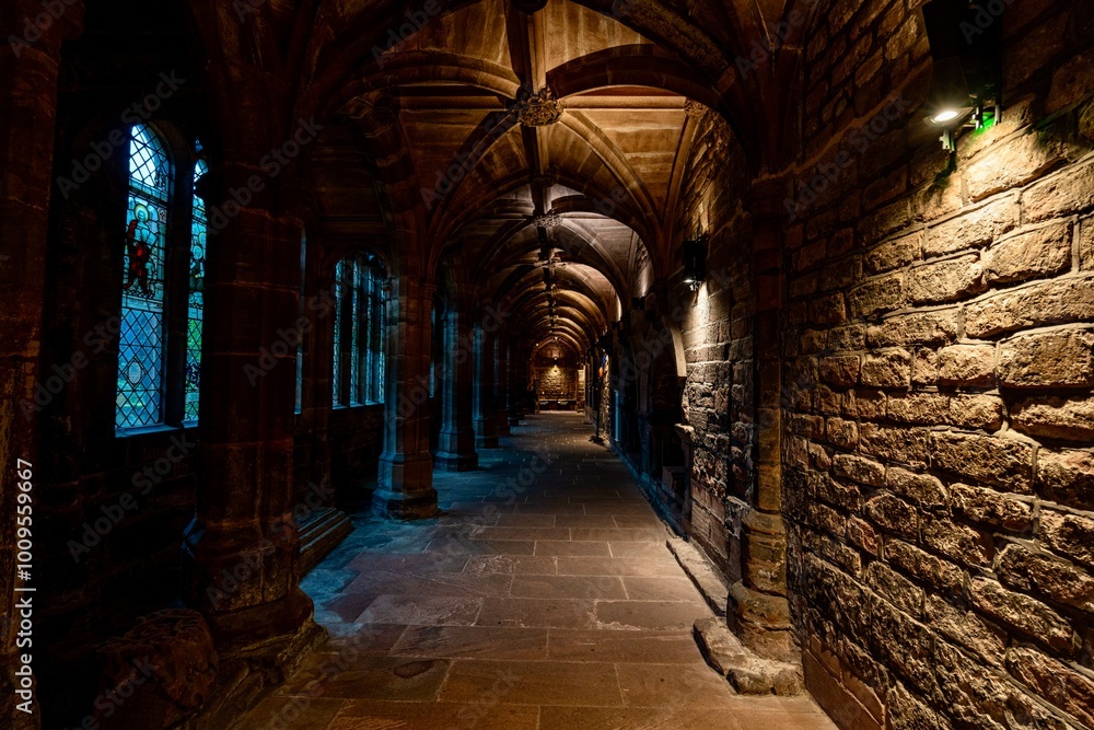 Chester Cathedral in Downtown Chester, England on a Rainy, Cloudy, Autumn Day
