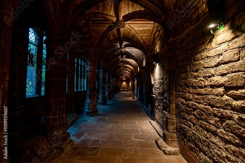 Chester Cathedral in Downtown Chester, England on a Rainy, Cloudy, Autumn Day photo