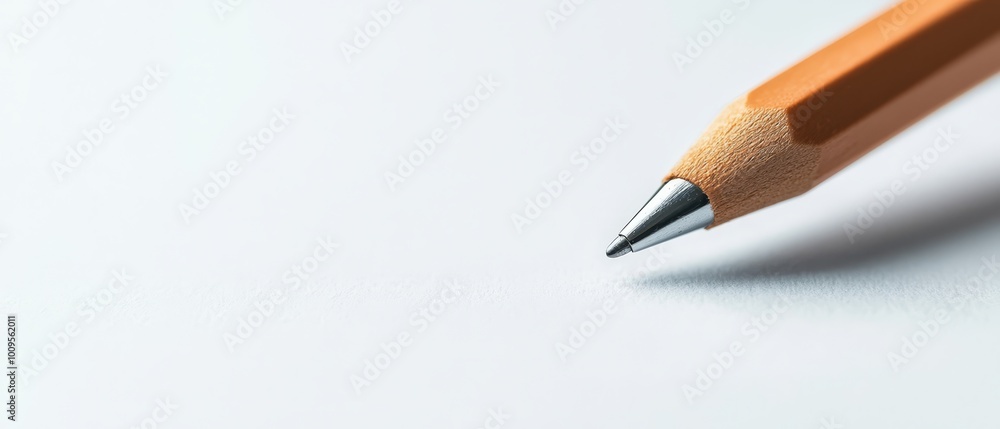 A pencil, with its point extending from the white tabletop A pencil, with its point extending from the white tabletop