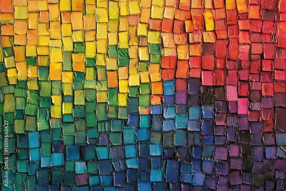 A mosaic of tiny rainbow tiles forming an abstract, colorful texture A mosaic of tiny rainbow tiles forming an abstract, colorful texture