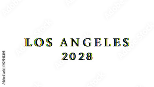 Los Angeles, LA, USA 2028: summer olympics games. Sport event, tournament, championship, competitions, marathon. Text for web banner, poster without background with olimpic colored lines