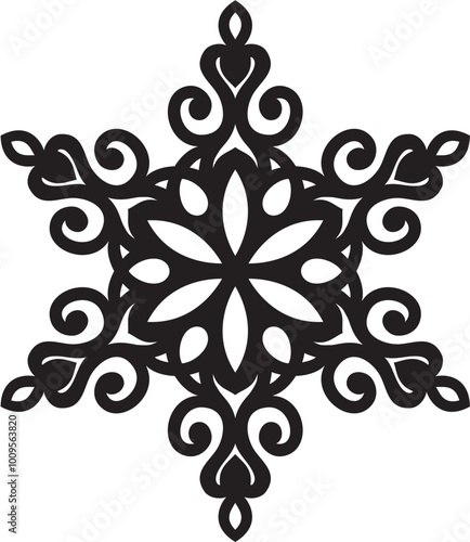 Snowflake outline. Black vector illustration. Christmas silhouette