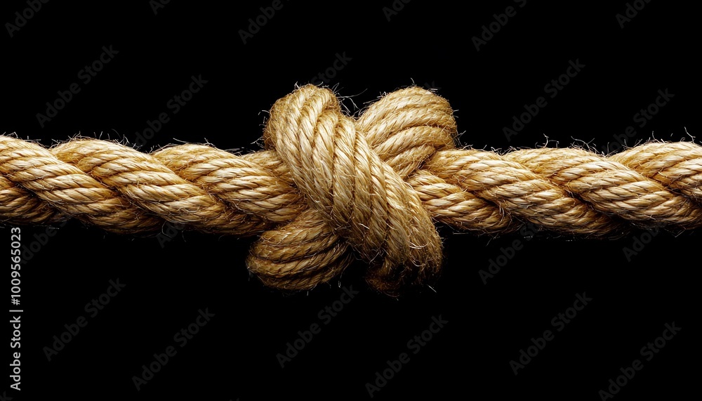 Close-up of a knotted rope against a black background, showcasing intricate details and textures in natural fibers. Close-up of a knotted rope against a black background, showcasing intricate details and textures in natural fibers.