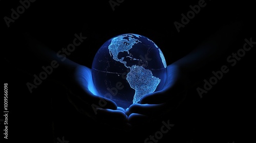 Glowing Earth in Hands at Night