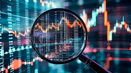  Magnifying Glass Over Digital Data and Stock Market Charts photo