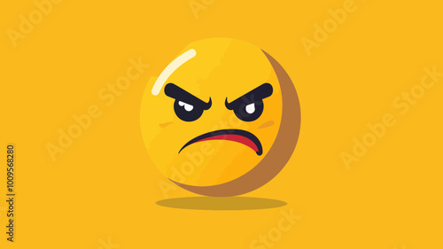 Angry Emoji with Furious Expression on Yellow Background, Rude Emoticon Vector for Communication and Social Media Designs