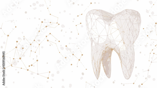 Low Poly Tooth Vector Illustration with Starry Sky and Universe Theme for Dental Health Concepts