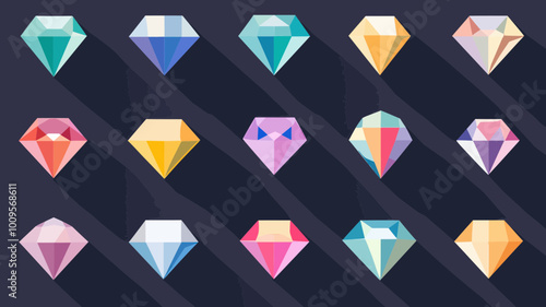 Colorful Flat UI Icon Collection of Various Diamond Shapes in Modern Vector Graphic Design for Web and App Interfaces