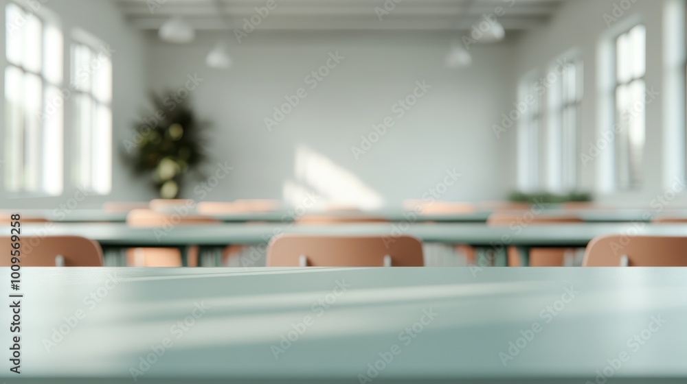 An empty classroom with rows of neatly arranged desks is illuminated by natural light streaming in from windows, symbolizing learning and potential. An empty classroom with rows of neatly arranged desks is illuminated by natural light streaming in from windows, symbolizing learning and potential.