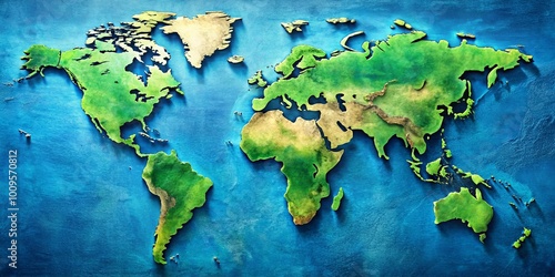 Vibrant Green and Blue World Map Ideal for Educational, Travel, and Geographical Illustrations